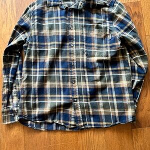 Eddie Bauer Navy and Tan Plaid Shirt flannel
